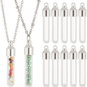 PH PandaHall 12 Sets Glass Vial Pendant with Screw Cap, Hanging Pendant Wish Bottles 1.3 Inch Hollow Glass Bottle Charm with Silver Caps for DIY Earrings Pendants Craft Jewelry Making Christmas Decor