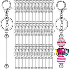 80 Pcs Beadable Keychain Bars Bulk, Silver Beadable Keychain Blanks Removable Metal Keychain Bars for Beads Women DIY Keychain Making Supplies Xmas Gifts Craft Projects