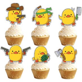 Dessert Cupcake Topper Cheer to Battle Little Chicken Farm Theme Decor Supplies Boys Girls Happy Birthday Party Decorations set 18pcs Gold Glitter