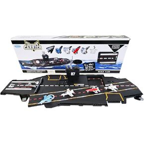 30-Inch Black Toy Navy Aircraft Carrier with Realistic Sounds, Runway Lights - Includes 5 Military Fighter Jets for Action Packed Play