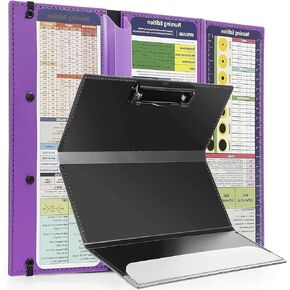 Nursing Clipboard Foldable Nurse Clip Board with Medical Edition Cheat Sheets Portable Pocket Notepad Light Weight Low Profile Clip for Nurses Students and Doctors (Black)