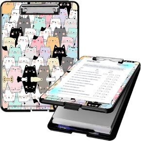 Clipboard with Storage, High Capacity Plastic Storage Clipboard with Low Profile Clip for Women Teachers Work, School & Office Supplies, Cute Pattern Decorative Clipboards, Forest Wolf
