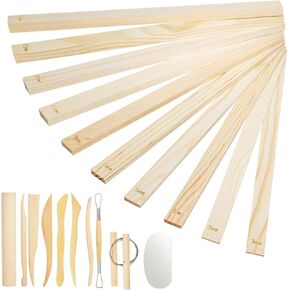 10 Pcs Pottery Teaching Rolling Mud Stick Guide with 9 Pcs Pottery Clay Sculpting Tools and 1 Roller, Pottery Rolling Pin Set Clay Tool Kit for Pottery Polymer Clay Thickness, Carving, Molding in Kuwait
