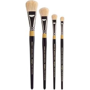 KINGART B-096 Premium 4 pc. Original Gold 9270 Series Oval Mop Brush Set, Natural Hair for Acrylic, Oil, Watercolor Paint, Short Handle, 4 Brushes Sizes: 3/8", 1/2", 3/4", 1"