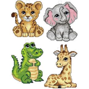 Counted Cross-Stitch Kit on Plastic Canvas with Cute Animals. 4 Lovely Ornaments Different Dimensions 121CS. Wonderful for Art & Craft Amateurs