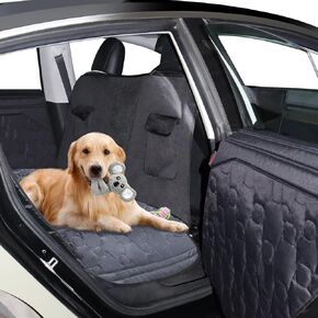 Back Seat Extender for Dogs - Waterproof Backseat Extender for Dogs - Pet Liner Set for Tesla Model 3/S - Suitable for All Sedan (1 Pack Dog Car Seat Cover + 2 Pack Door Protector)