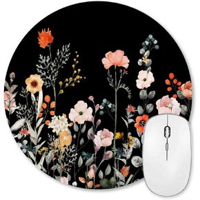 Cute Pink Round Mouse Pad，Pastel Berries Strawberry Computer Mouse Pad，Colorful Strawberries with Flowers and Leaves Mousepad，Girly Fresh Small Mouse Mat, 7.9 X 7.9 Inch