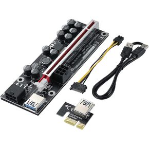 YABOANG PCI-E 1X to 16X Riser Card, GPU Extender Riser Card - for Bitcoin Ethereum Mining ETH (VER009S,6 Pack) with 0.6 m USB 3.0 Extension Cable & 6PIN SATA Power Cable