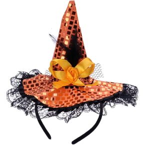 Holibanna Halloween Witch Sequins Headbands, Costume Witch Hat Feather Witch Hat for Halloween