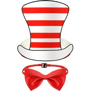 Syhood 12 Pieces Carnival Top Hat and 12 Pieces Bow Tie, White Red Adjustable Paper Hat, Pre Tied Adjustable Bow Tie, Satin Bow Tie for Classroom Halloween Costume Accessory