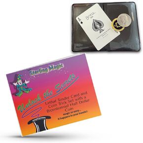 Ted's Sterling Magic Lethal Tender Card and Coin Trick Set, Astounding, Self-Working, Precision Made Magic with a Bicentennial Half Dollar Coin (Red Back Card, Traditional Style Coin)