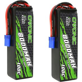 OVONIC 100C 4S 8000mAh 14.8V Lipo Battery with EC5 Connector for arrma 1/5 Scale RC Cars and Trucks Buggy Truggy 2pcs