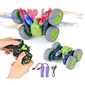 Remote Control Car,360° Rotating Rotating Car Toy, Rechargeable Toy Car Batteries,Upgrade Two Batteries, Play for 50-60 Minutes,RC Cars for Boys Girls Christmas Birthday Gift（Green）