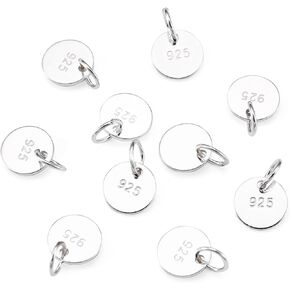 Craftdady 10Pcs Sterling Silver Flat Round Tiny Dangle Pendants Charms with Jump Rings 6x0.6mm for Jewelry Making