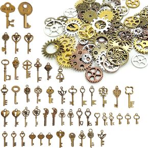 150 Gram Antique Steampunk Gear and Vintage Skeleton Keys DIY Assorted Mix Steampunk Wheel Alloy Cog Gear Pendant for Crafts Jewelry Making