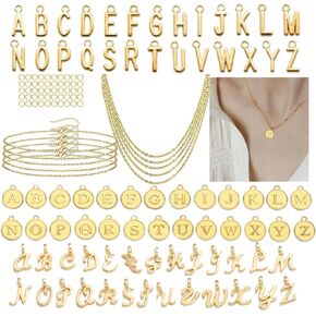 156 PCS Letter Charms for Jewelry Making with Bracelets and Necklaces, 3 Styles Capital A-Z Gold Alphabet Charms Set with Open Jump Rings Handmade Craft DIY Kit (KC Gold)