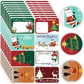 200PCS Christmas Gift Tag Stickers, Xmas Self Adhesive Name Tags Labels, Christmas Stickers for Cards Crafts Gift (1.97 x 2.95 in, 8 Styles)