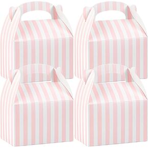 Restaurantware Bio Tek 4 x 2.5 x 2.5 Inch Gable Boxes For Party Favors, 25 Attractive Gift Boxes - Striped Pattern, Built-In Handle, Pink And White Paper Barn Boxes, Disposable, For Parties