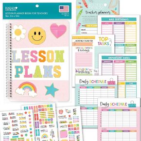 Hadley Designs Teacher Planner 2025-2026-Pink Undated Lesson Planner Book with Stickers, Monthly & Weekly Pages, Student & Substitute Info – Homeschool & Classroom Organizer