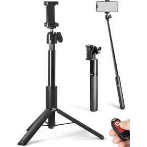 Ultralight 52" Selfie Stick Tripod, All in One Extendable Tripod Stand with Bluetooth Remote 360° Rotation Ball Head for iPhone and Android Phone Selfies, Video, Live Streaming, Vlogging
