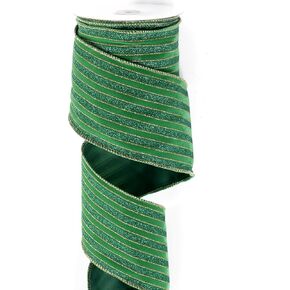 Green Velvet Wired Ribbon 4" X 10 Yards Emerald Green with Gold Glitter Stripe Christmas Tree Ribbon for Decorations, Topper Bows, St. Patrick's Day, Swags and Garlands,Crafts