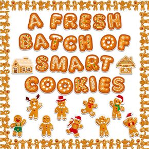 Christmas Gingerbread Bulletin Board Classroom Decoration, Gingerbread Man Paper Cutouts Blackboard Border Decor for Winter Holiday Xmas Party School Classroom Home Window Wall Decor Supplies