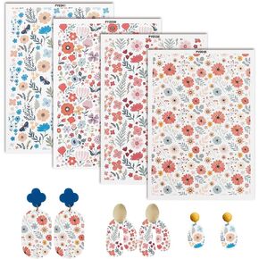 AHANDMAKER 4Pcs Flower Ceramics Clay Transfer Paper, 4 Styles Underglaze Transfer Decals Ceramic Decals Pottery Ceramics Clay Transfer Paper for DIY Earrings Pendants Hair Clip Jewelry Making