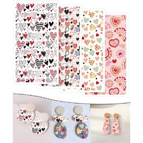Puocaon Trasnfer Paper for Polymer Clay, Valentines Clay Transfer Paper for Polymer Clay Earrings, Pink Heart Transfer Paper for Polymer Clay Jewelry Making, Boho Rainbow Arch Clay Transfer Sheets