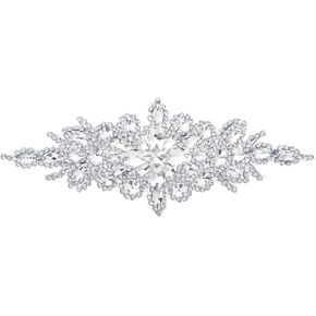 uxcell Crystal Rhinestone Applique, Sew on Applique Wedding Dress Decoration for Women DIY Prom Ceremony Party, AB, Silver, 1 PCS