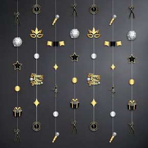 KatchOn, Happy New Year Garland - Pack of 9, Happy New Year Hanging Decorations | Black Gold Party Decorations, New Years Decorations 2025 | Happy New Year Backdrop, New Years Eve Party Supplies 2025