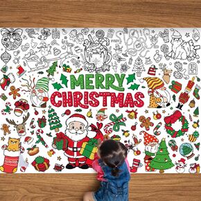 PEUTIER Christmas Giant Coloring Poster with 12 Painting Pens, 43.3x31.5in Merry Christmas Large Coloring Banner Tablecloth Xmas Crafts for Kids Party Supplies Holiday Activities