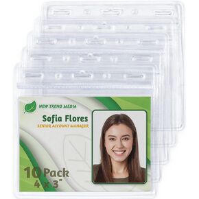 EcoEarth Horizontal Card Protector with Soft Edge (Large 4x3, 100 Pack) Clear Plastic Pouch for ID Name Badge Holders, Conference Nametag Sleeves, No Zipper for Quick and Easy Loading of Card Inserts