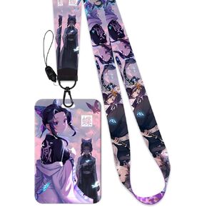 Anime Lanyard with ID Holder for Kochou Shinobu Slayer Neck Lanyard for Keys Keychain Mobile Phone Strap Badge Holder