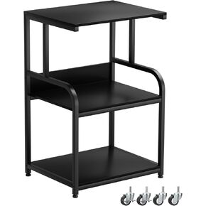 EasyCom Printer Stand- Large 3 Tier Sofa Side Table with Wheels- Industrial Printer Storage Cart- Modern Night Stands with Storage Shelf for Living Room Bedroom Office Black