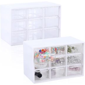 2 Pcs Mini Drawer Organizer Small Organizer with Drawers Plastic Desktop Storage Box with 9 Clear Drawers Desk Craft Organizer for Office Home Room Jewelry Cosmetics Collection