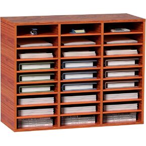 VEVOR 27 Compartments Wood Literature Organizer, Adjustable Shelves, Medium Density Fiberboard Mail Center, Office Home School Storage for Files, Documents, Papers, Magazines, Brown