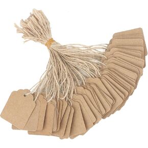 500Pcs Price Tags with String Attached, Kraft Paper Hang Tags, Price Labels Display Tags with String, Marking Strung Tags Writable Tags, Display Label for Product Jewelry Clothing Tags(1.4" x 1.8")