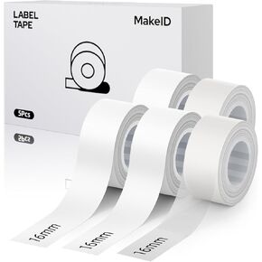 MakeID L1 E1 Q1 Label Maker Tape Refills, 3-Roll 16mm x 4m (0.63" x 13') Continuous Consumables Thermal Laminated Office Labeling Tape Replacement
