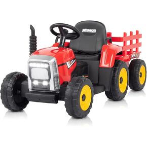 JOYMOR Ride on Tractor مع جهاز تحكم عن بعد، جرار كهربائي بمحرك 25 وات مع مقطورة للأطفال الصغار، لعبة ركوب تعمل بالبطارية 12 فولت للأولاد والبنات
