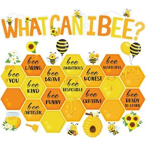 Jetec 39 Pcs Bee Bulletin Board Set Bee Inspirational Bulletin Board Decor Honey Bees Cutouts with Adhesive Dots Bee Classroom Bulletin Board Decoration for Classroom Back to School Party Supplies