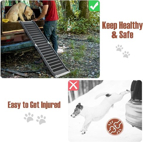 Goplus Dog Car Ramp, 63 Inch Folding Portable Pet Ramp for Large Old Dogs SUV Truck Bed w/Side Rails & Safety Lock & Non-Slip Surface & Carry Handle, Steel Frame, Supports Up to 265 lbs in Saudi Arabia