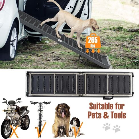 Goplus Dog Car Ramp, 63 Inch Folding Portable Pet Ramp for Large Old Dogs SUV Truck Bed w/Side Rails & Safety Lock & Non-Slip Surface & Carry Handle, Steel Frame, Supports Up to 265 lbs in Saudi Arabia
