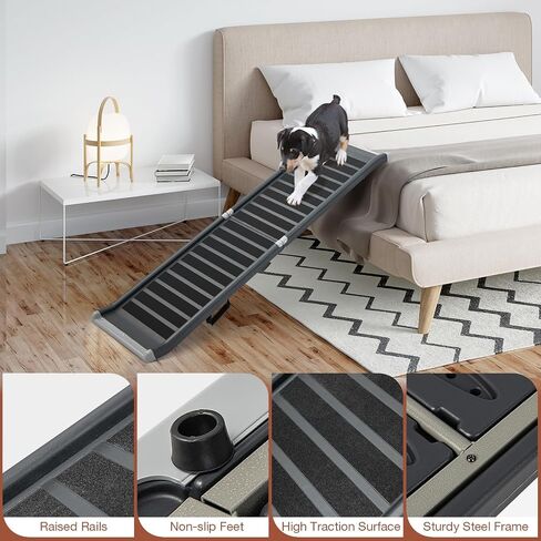 Goplus Dog Car Ramp, 63 Inch Folding Portable Pet Ramp for Large Old Dogs SUV Truck Bed w/Side Rails & Safety Lock & Non-Slip Surface & Carry Handle, Steel Frame, Supports Up to 265 lbs in Saudi Arabia