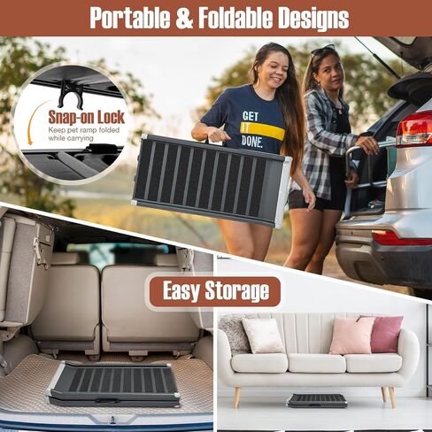 Goplus Dog Car Ramp, 63 Inch Folding Portable Pet Ramp for Large Old Dogs SUV Truck Bed w/Side Rails & Safety Lock & Non-Slip Surface & Carry Handle, Steel Frame, Supports Up to 265 lbs in Saudi Arabia