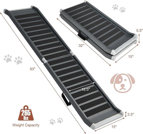 Goplus Dog Car Ramp, 63 Inch Folding Portable Pet Ramp for Large Old Dogs SUV Truck Bed w/Side Rails & Safety Lock & Non-Slip Surface & Carry Handle, Steel Frame, Supports Up to 265 lbs in Saudi Arabia