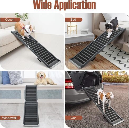 Goplus Dog Car Ramp, 63 Inch Folding Portable Pet Ramp for Large Old Dogs SUV Truck Bed w/Side Rails & Safety Lock & Non-Slip Surface & Carry Handle, Steel Frame, Supports Up to 265 lbs in Saudi Arabia