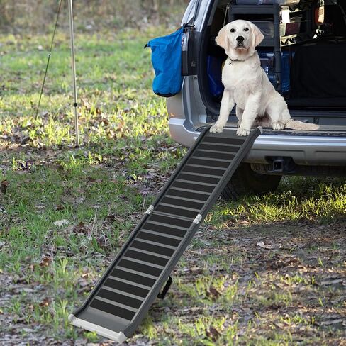 Goplus Dog Car Ramp, 63 Inch Folding Portable Pet Ramp for Large Old Dogs SUV Truck Bed w/Side Rails & Safety Lock & Non-Slip Surface & Carry Handle, Steel Frame, Supports Up to 265 lbs in Saudi Arabia
