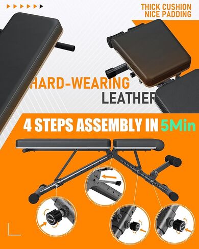 مقعد رفع الأثقال قابل للطي - مقعد قابل للتعديل لتمرين الجسم بالكامل، تصميم مسند ظهر منتصب بالكامل، مقعد مائل متعدد الأغراض - إصدار 2024 باللون الأسود in Kuwait