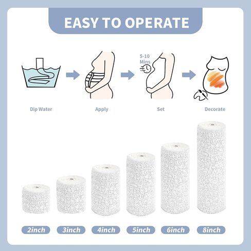 12 لفة من شرائط الجص، ضمادات شاش الجص، لفافات لف الجص من القماش من أجل الحرف اليدوية اليدوية اليدوية، قالب البطن، قوالب الجسم، صناعة الأقنعة، فن المناظر الطبيعية، 6 × 106 بوصة in Kuwait