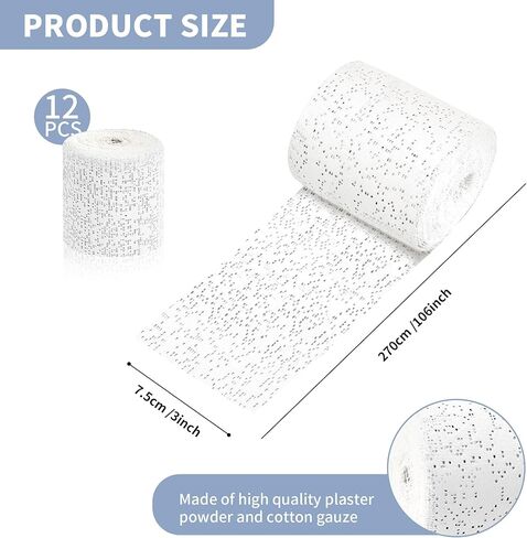 12 لفة من شرائط الجص، ضمادات شاش الجص، لفافات لف الجص من القماش من أجل الحرف اليدوية اليدوية اليدوية، قالب البطن، قوالب الجسم، صناعة الأقنعة، فن المناظر الطبيعية، 6 × 106 بوصة in Kuwait
